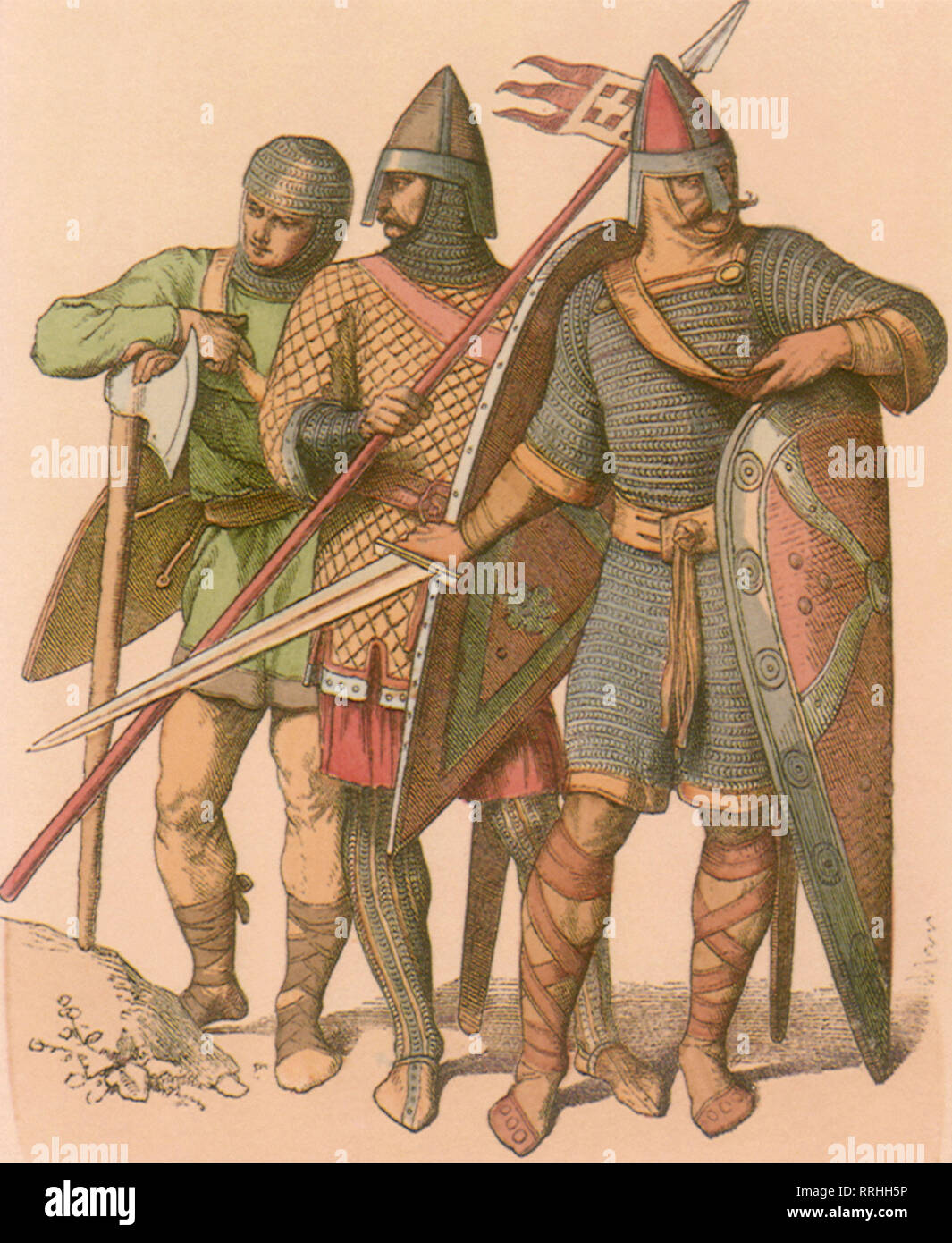 Deux chevaliers et un homme d'armes à partir de la Première Croisade en 1850. Banque D'Images
