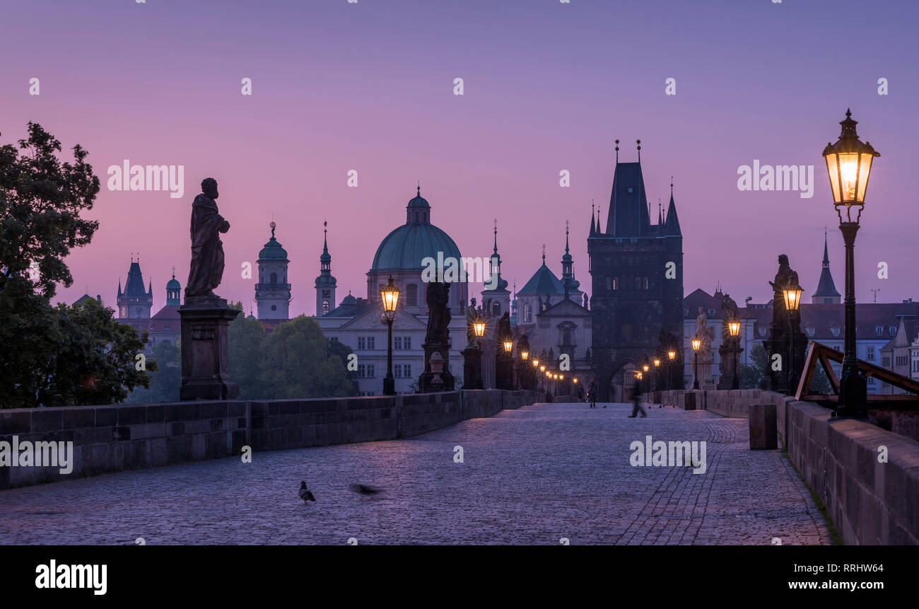 Le Pont Charles, Prague, Site du patrimoine mondial de l'UNESCO, la République tchèque, l'Europe Banque D'Images