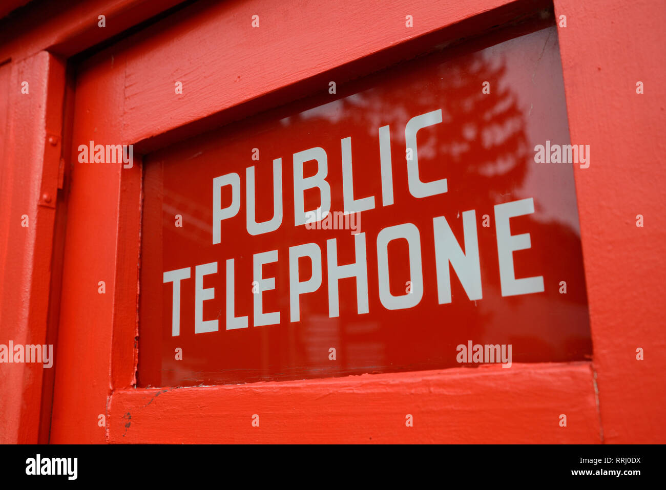 La signalisation pour un téléphone rétro fort à fondateurs Museum, Nelson, Nouvelle-Zélande Banque D'Images