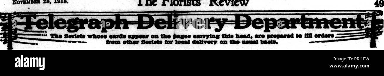 . Les fleuristes [microforme] examen. La floriculture. XTOTBMBn 28. 1918.  : •^.•:t;-4-V-:c.. L'examen pour fleuristes. J. Detroit Breitmeyer's Sons 26 et 28 Membre HManmnniiini Broadway F.T.D. ".1 3 C'est toujours un plaisir pour moi de garder un oeil sur 'personnellement des ordres pour Brother fleuristes. Philip Breitmeyer.. Veuillez noter que ces images sont extraites de la page numérisée des images qui peuvent avoir été retouchées numériquement pour plus de lisibilité - coloration et l'aspect de ces illustrations ne peut pas parfaitement ressembler à l'œuvre originale.. Chicago : les fleuristes Pub. Co Banque D'Images