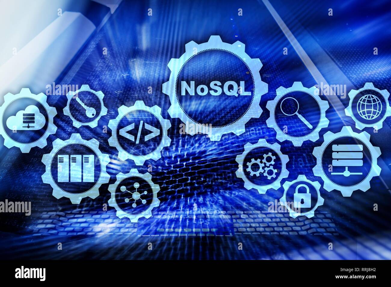 NoSQL. Langage de requête structuré.Les technologies de base de données Concept. Arrière-plan de la salle serveur Banque D'Images