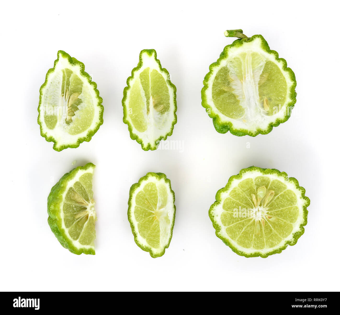 Haut de l'ensemble de vues de la Bergamote fruit sur fond blanc. Banque D'Images