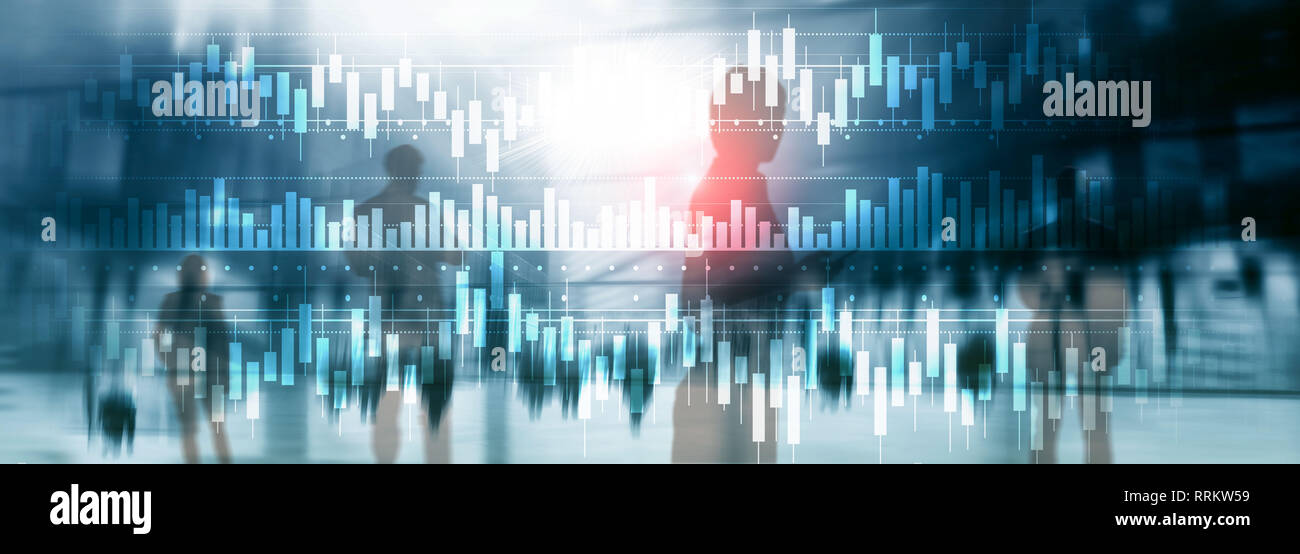 Diagramme de bougies stock trading graphique de l'entreprise Financement de l'investissement mixte concept double exposition écran virtuel. Banque D'Images