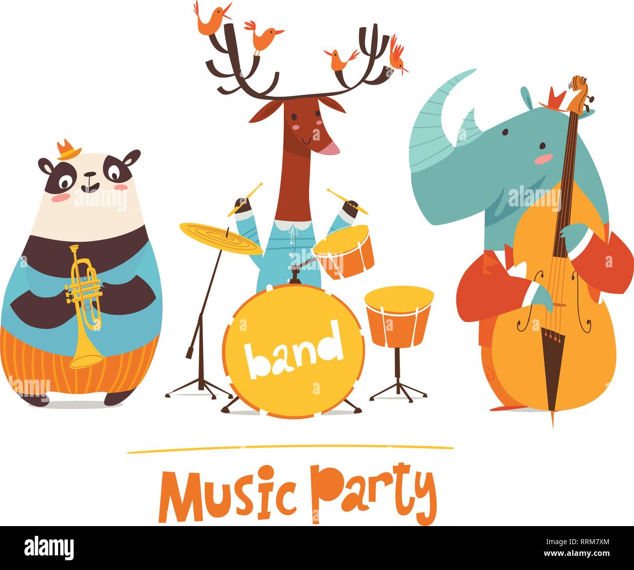 Vector cartoon music party poster avec musiciens Illustration de Vecteur