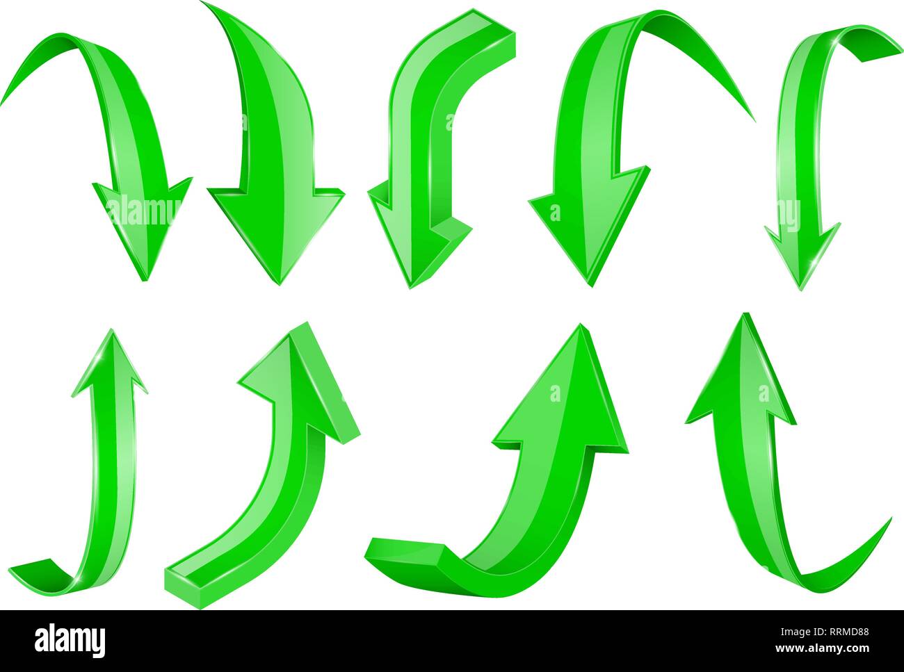 3d flèches vert brillant. Ensemble d'icônes Haut et Bas Illustration de Vecteur