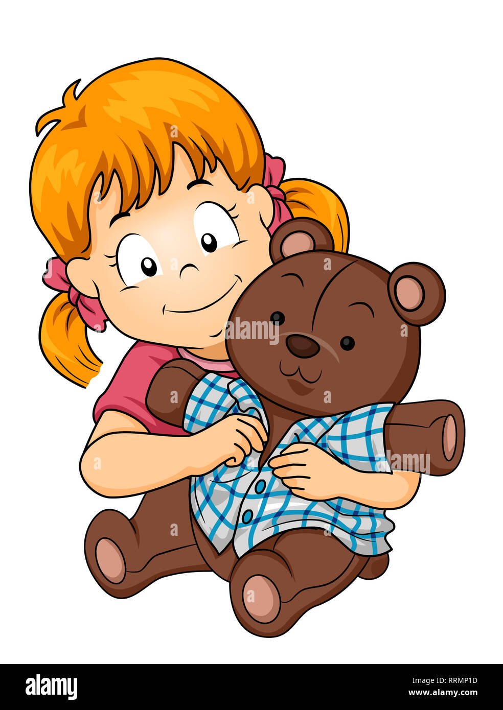 Illustration d'un Kid Girl Dressing Up son ours en peluche Jouet Banque D'Images