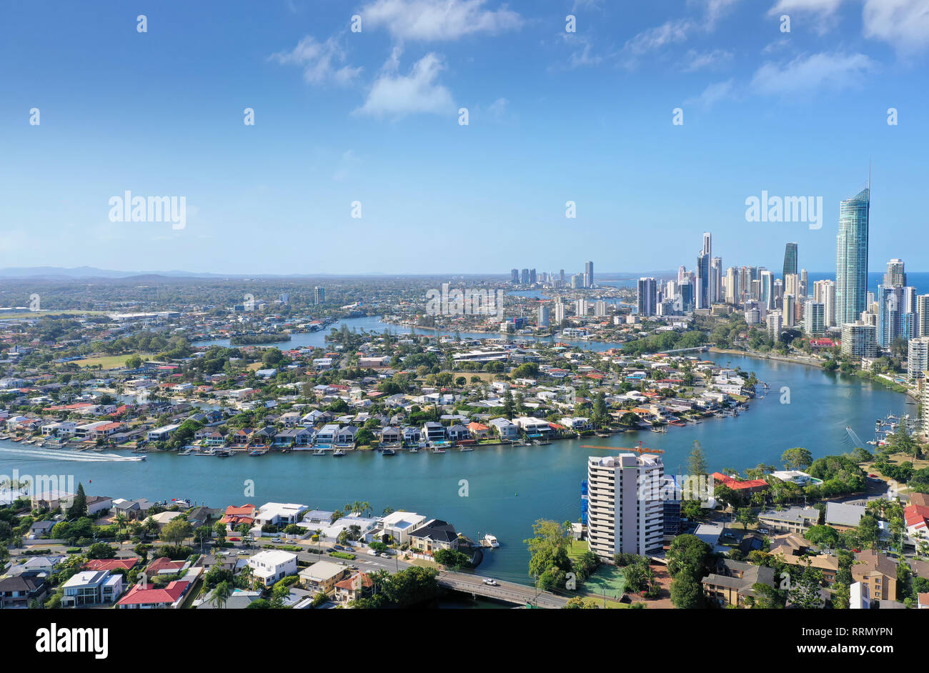 Surfers paradise Australie Vue aérienne de canaux et des bâtiments Banque D'Images