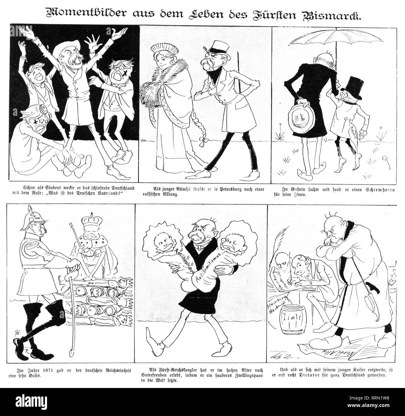 Bismarck, Otto von, 1.4.1815 - 30.7.1898, homme politique allemand, la caricature, 'Tableau de la vie du Prince Bismarck', dessin, Vienne, mars 1895, Additional-Rights Clearance-Info-Not-Available- Banque D'Images