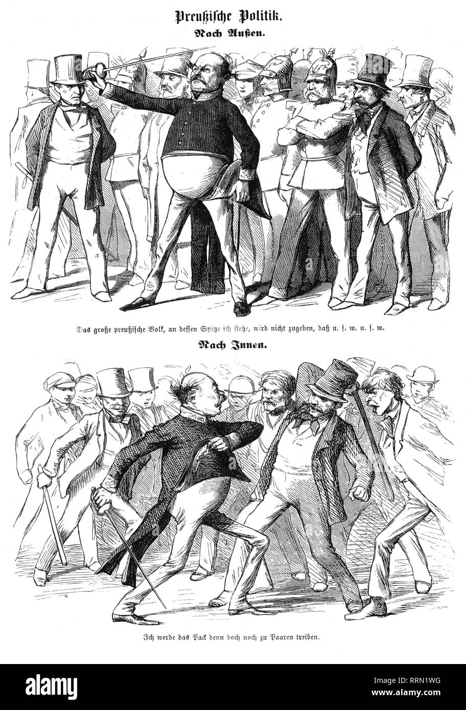 Bismarck, Otto von, 1.4.1815 - 30.7.1898, homme politique allemand, la caricature, "la politique prussienne, Extérieur - intérieur', dessin, 'Figaro', Vienne, septembre 1863, Additional-Rights Clearance-Info-Not-Available- Banque D'Images