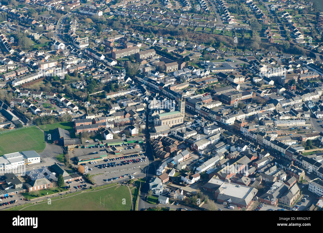 Une vue aérienne de Honiton, Devon, Angleterre du Sud-Ouest, Royaume-Uni Banque D'Images
