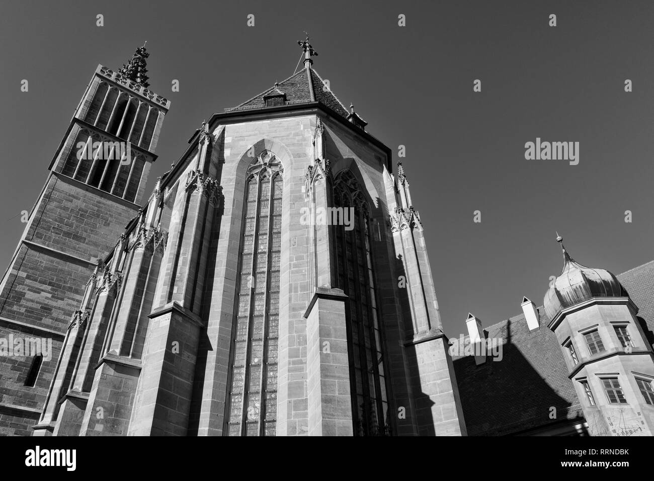 Rothenburg ob der Tauber, Allemagne - 18 Février 2019 : les rues de Rothenburg, La Bavière est l'état fédéral de l'Allemagne. Photos noir et blanc de l'hiver, Banque D'Images