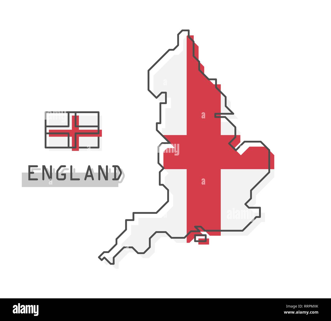 Carte de l'Angleterre et d'un drapeau . Ligne simple moderne design dessin animé . Vector . Illustration de Vecteur