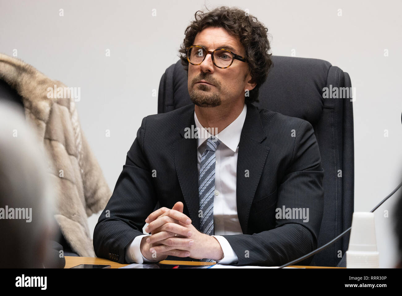 Corigliano Rossano, Italie, 26 février, 2019 - Danilo Toninelli, Ministre des Infrastructures et des Transports, lors du débat sur sa visite à Calabria, Italie. Credit : Alfonso Di Vincenzo/Kontrolab/Alamy Live News Banque D'Images