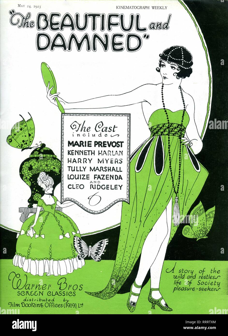 F. Scott Fitzgerald LA BELLE ET DAMNÉS 1922 Silent Movie Film perdu Marie Prevost Kenneth Harlan Louise Fazenda réalisateur Sidney Franklin annonceur commercial britannique Warner Bros. Banque D'Images
