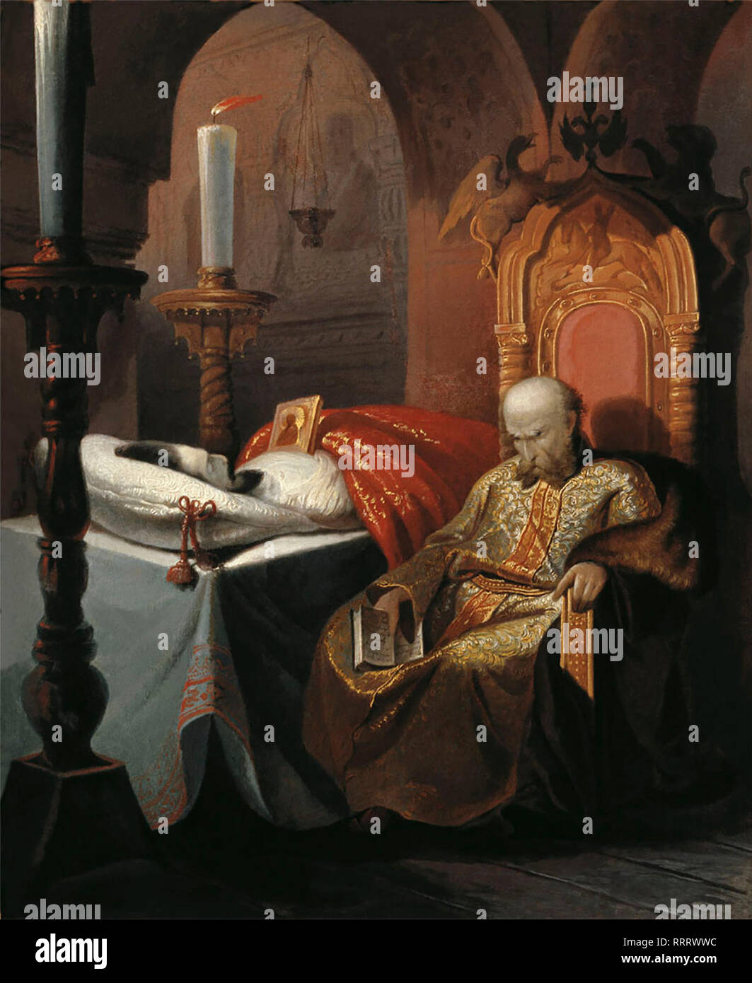 Ivan le Terrible près du corps de son fils qu'il a assassiné. Paintng par Nikolay Shustov, 1860 Banque D'Images
