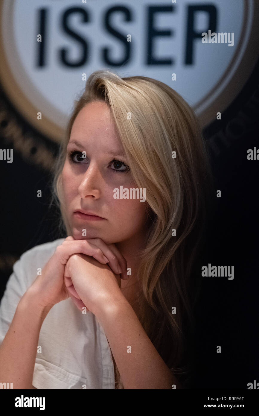 Marion Maréchal Le Pen est un homme politique français. Elle a créé une école ISSEP (Institut des sciences sociales, économiques et de sciences politiques) à Lyon, où sh Banque D'Images