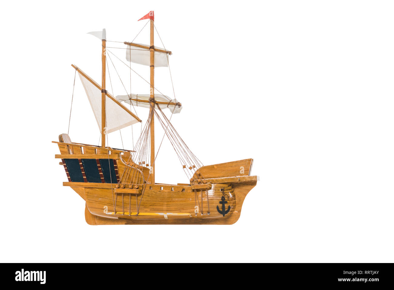 Modèle de navire vintage dans l'air flottant isolated on white with copy space Banque D'Images