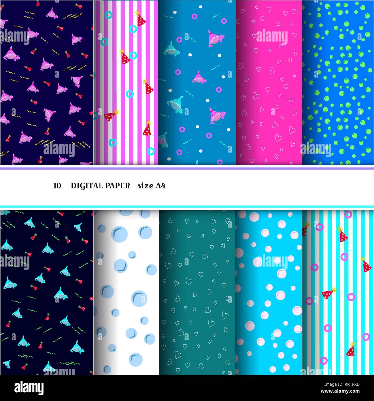 8 modèles de la mer pour l'illustration vectorielle Résumé aqua design douche de bébé ou anniversaire en famille style requin. Texture marine peut être utilisé pour se remplit, web p Illustration de Vecteur