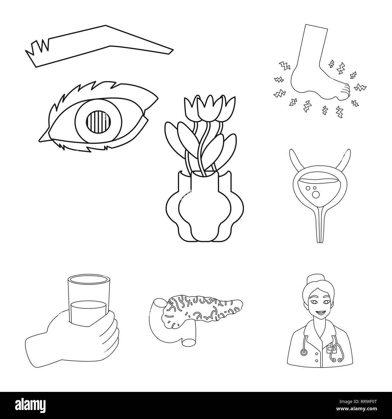 Eye,foot,eau,incontinence,pancréas,infirmière,mauvais,les pieds plats,vessie,verre,orgue,médecin,cornée,os,,douloureux,humaine,soins,blessures cheville,patient,minéral,Travail,fonction,problèmes,la douleur,froid,énurésie,medical,sucré,santé,alimentation,diabète symptômes,traitement,maladie,santé,médecine,,set,icône,,illustration,collection,isolé,design,graphisme,élément signe,ligne,plan,vecteurs vecteur , Illustration de Vecteur