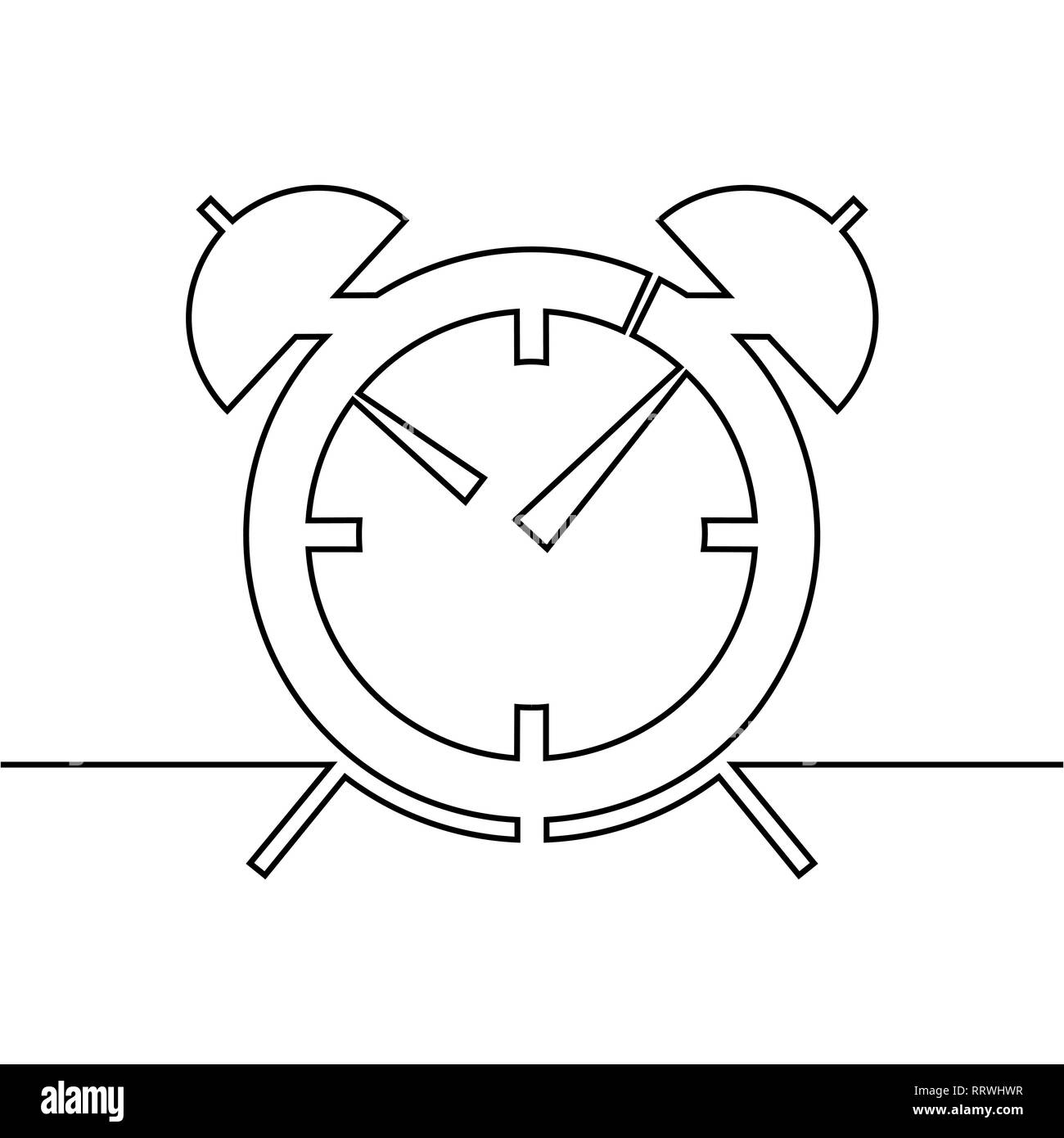 Le réveil est dessiné par une ligne sur un fond blanc. Seul le schéma. Ligne continue. Vector Illustration de Vecteur