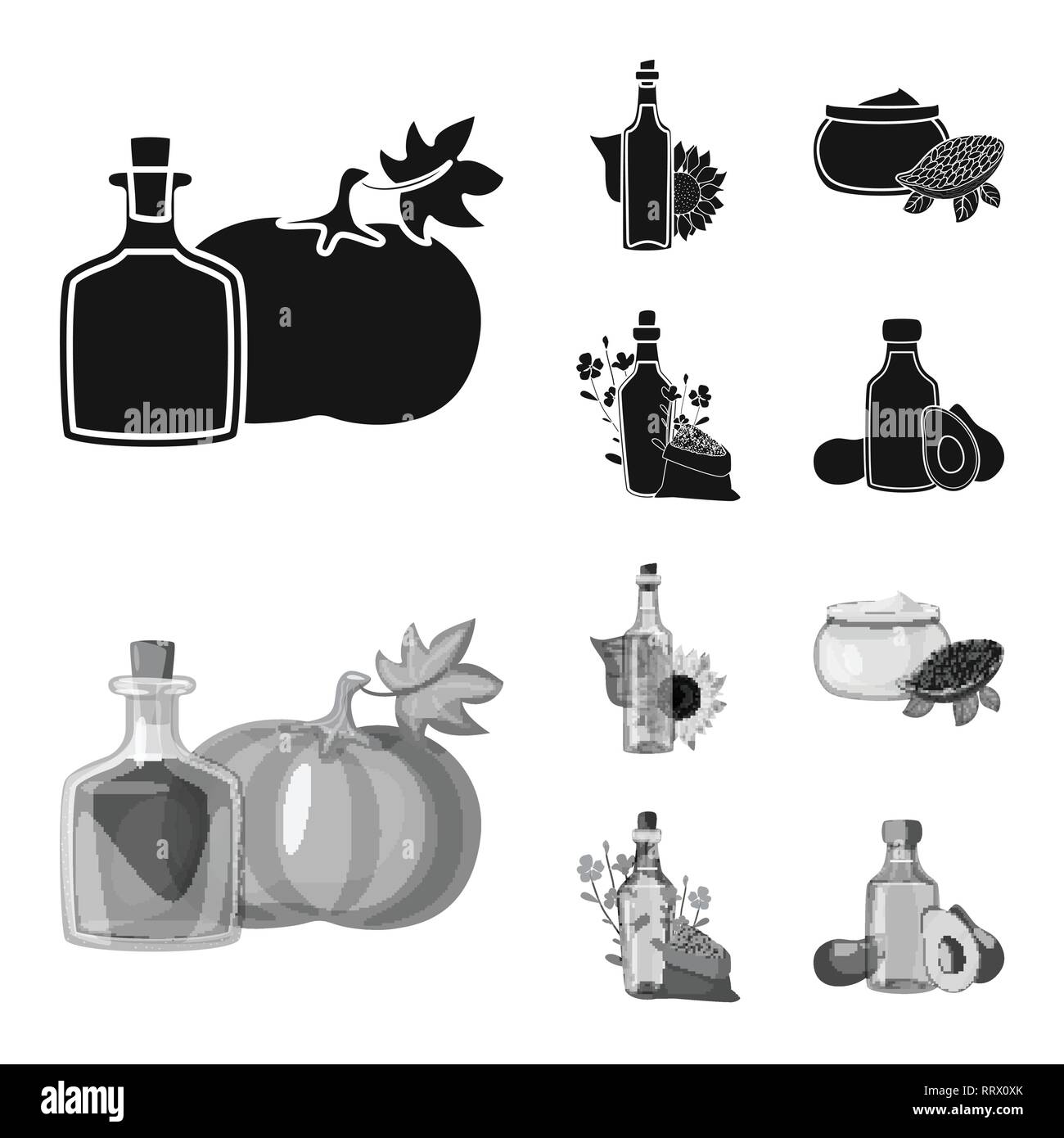 Pumpkin,tournesol,,cacao,lin,avocat,graines,beurre,graines,produits,orange,soleil,esthétique,chute de confiserie,m,alimentation,nougat,liquide gras,vert,arôme,amer,vitamine,ferme,le corps,Black,flower,nature,sain,bonbons,huile,légumes,agriculture,verre,vase,cuisine,petit,nutrition,produits biologiques,set,icône,,illustration,collection,isolé,design,graphisme,élément vecteur vecteurs,signer , Illustration de Vecteur