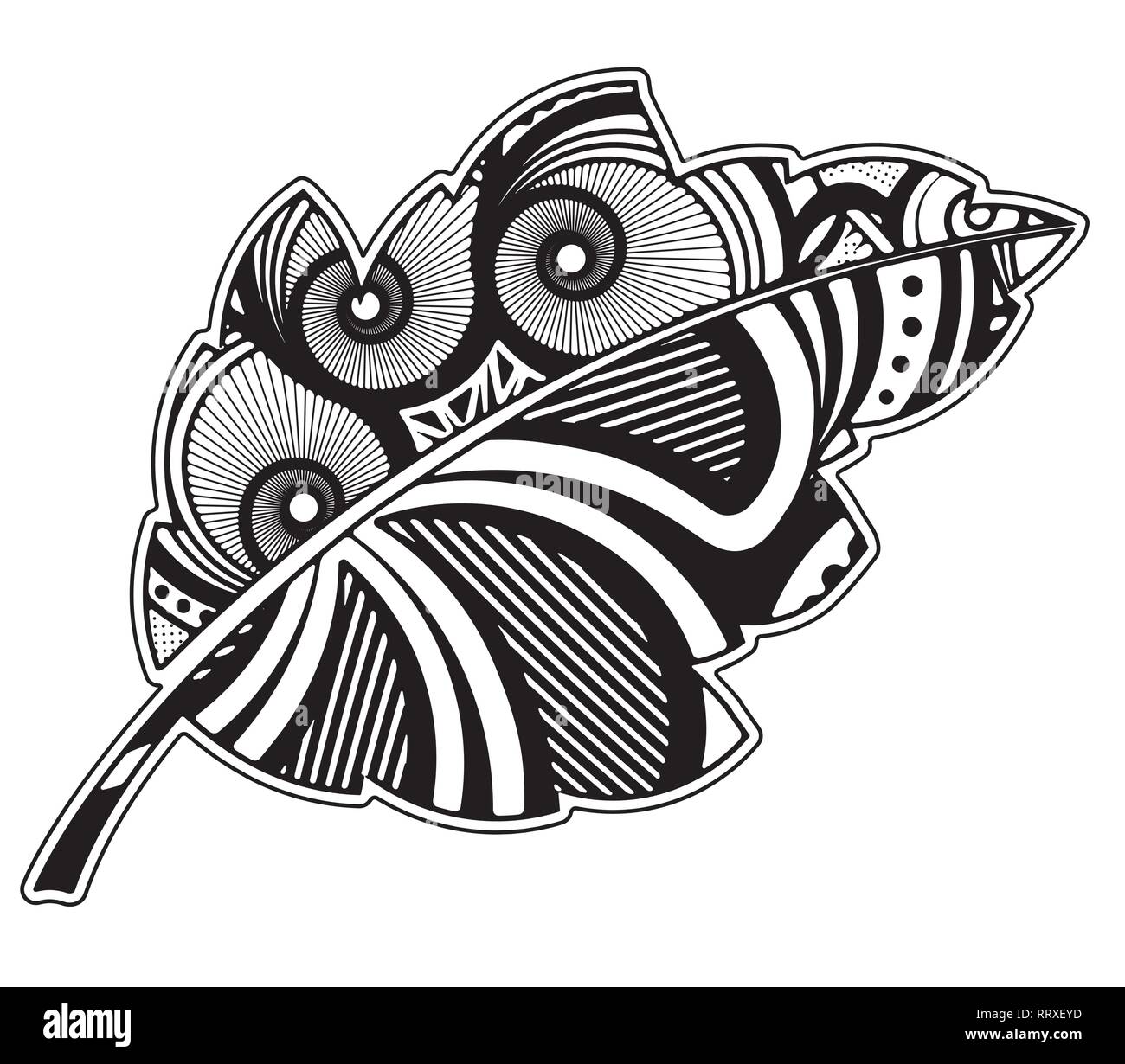 Abstrait, zentangle forme de feuille. Doodle Style : Noir illustration. Illustration de Vecteur