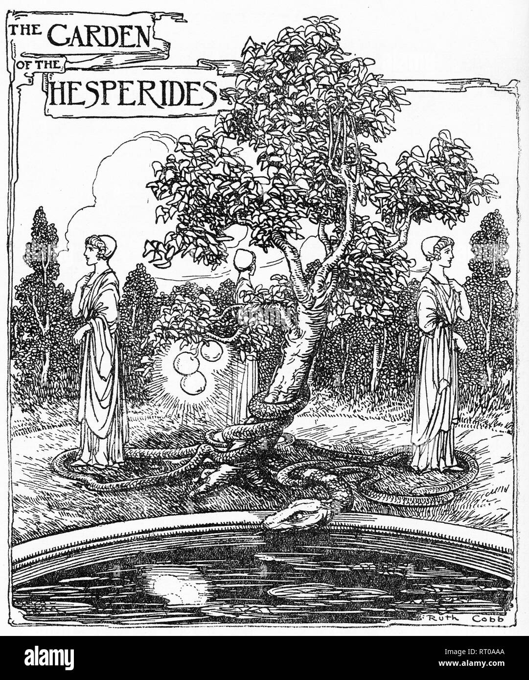 La gravure de fantaisie du jardin des Hespérides. À partir de 1905, magazine de Chatterbox Banque D'Images