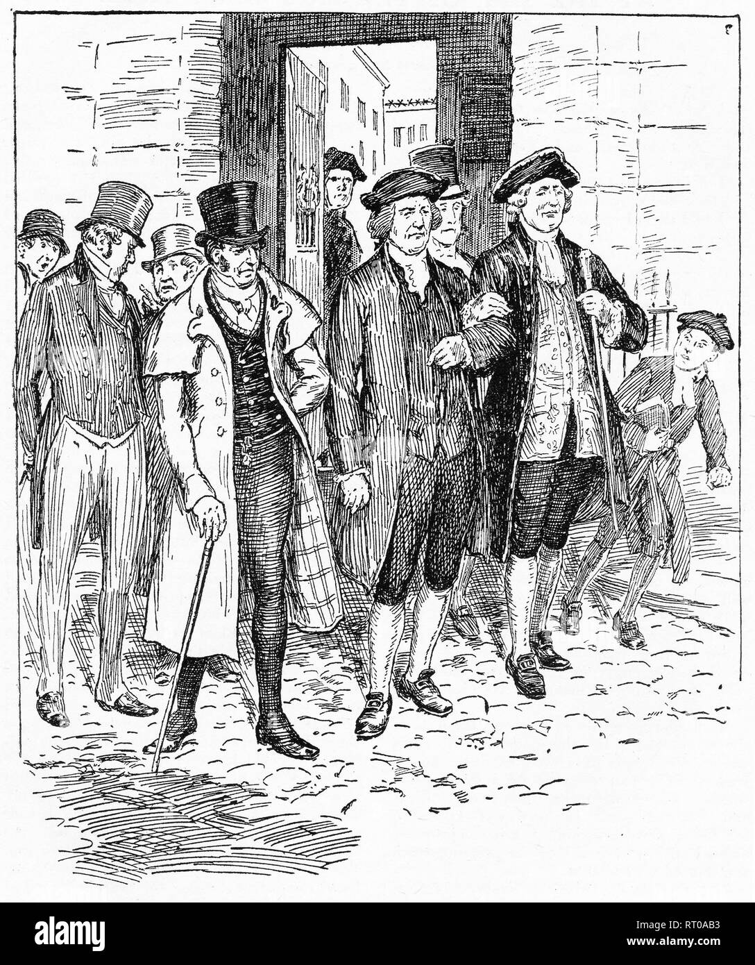 Gravure de plusieurs hommes de haute gare etre accueilli dans les rues de Londres avec un peu de dérision. À partir de 1905, magazine de Chatterbox Banque D'Images