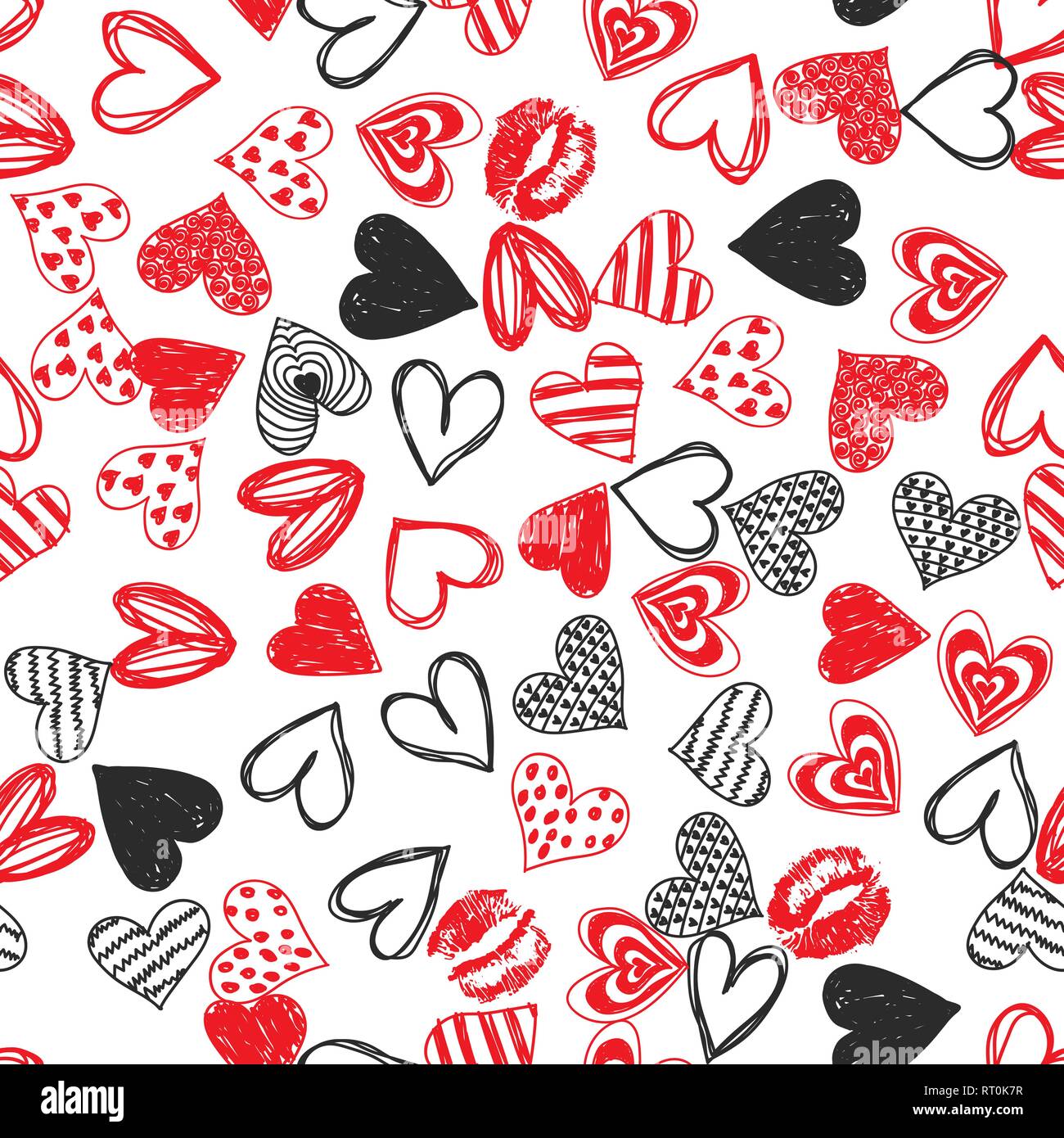 Doodle love heart Valentines Day seamless Illustration de Vecteur