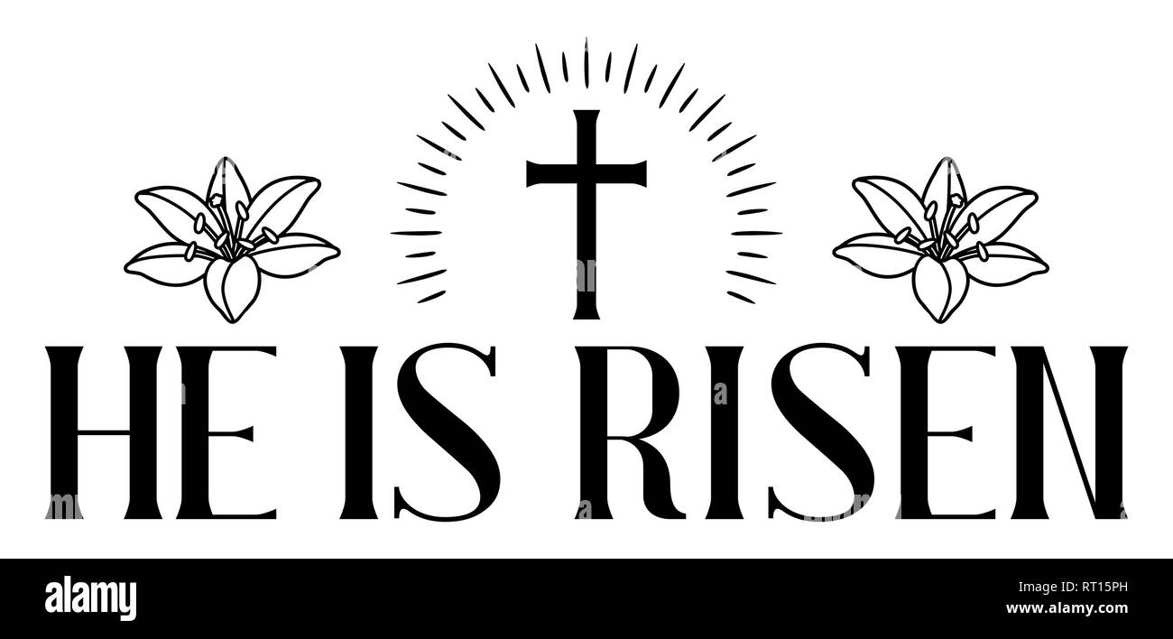 Il est ressuscité. Joyeuses Pâques carte de vœux. Cross et de lys. Illustration de Vecteur