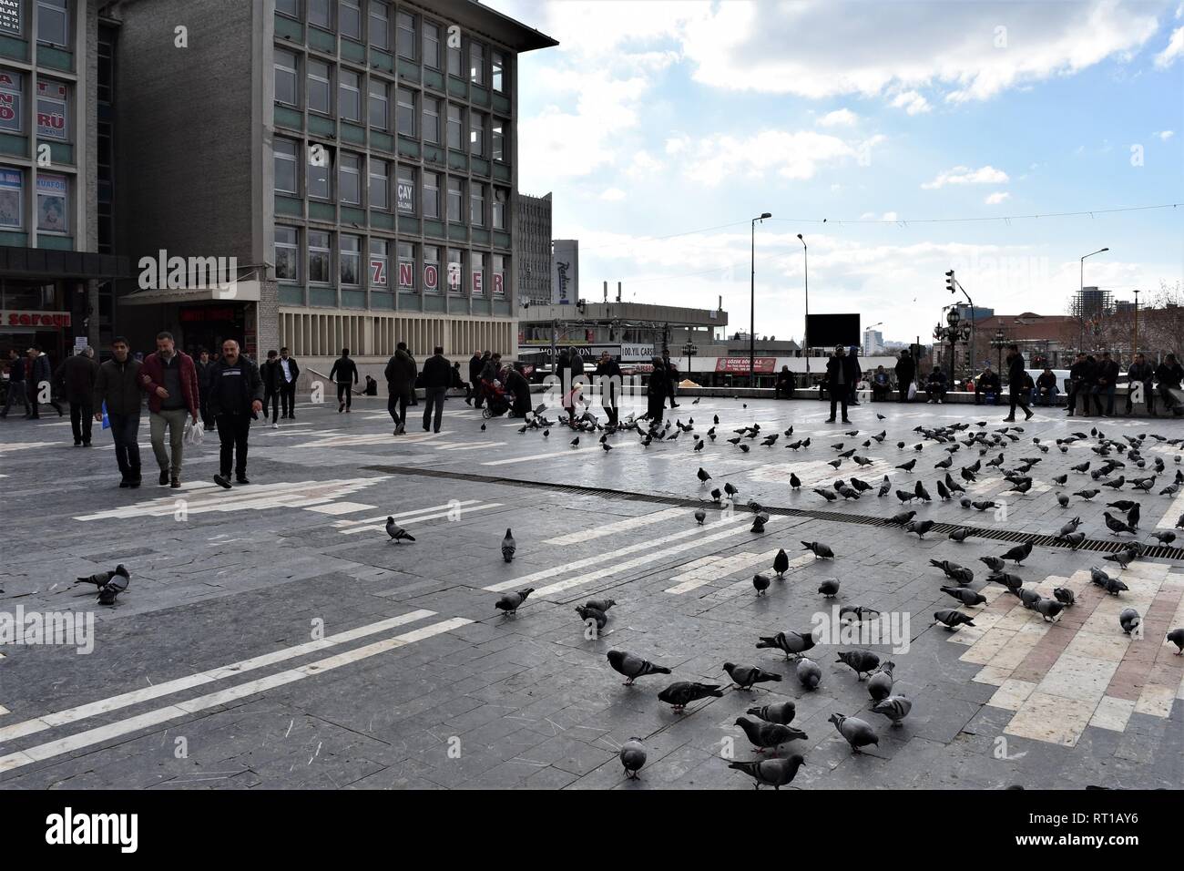 Ankara, Turquie. 12 Février, 2019. Les gens à pied chez les pigeons sur un carré dans le quartier d'Ulus. Altan Crédit : Gochre | worldwide/dpa/Alamy Live News Banque D'Images