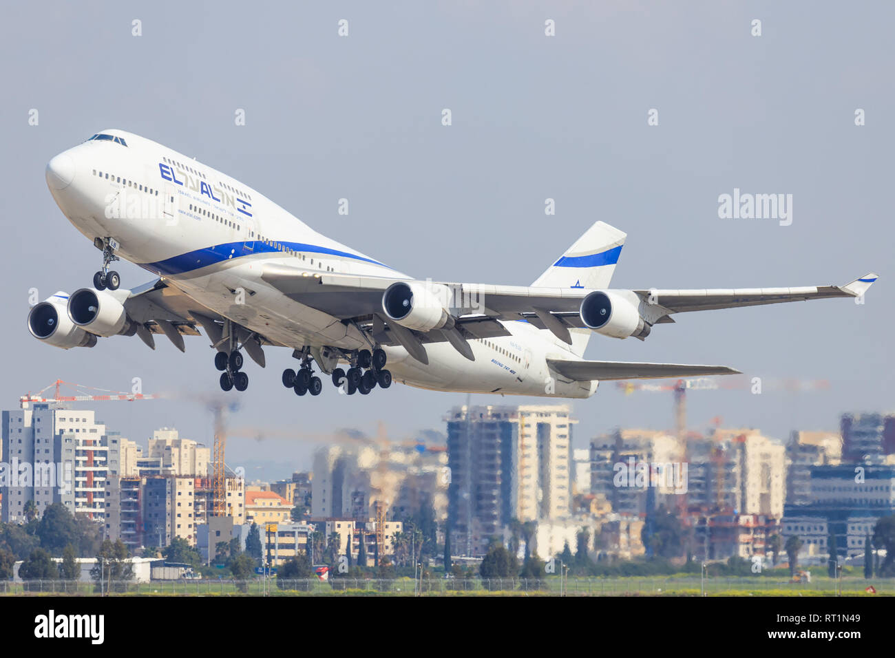 TEL AVIV, ISRAËL - 24 Février, 2019 : Boeing 747 d'El Al à l'aéroport international Ben Gourion. Banque D'Images