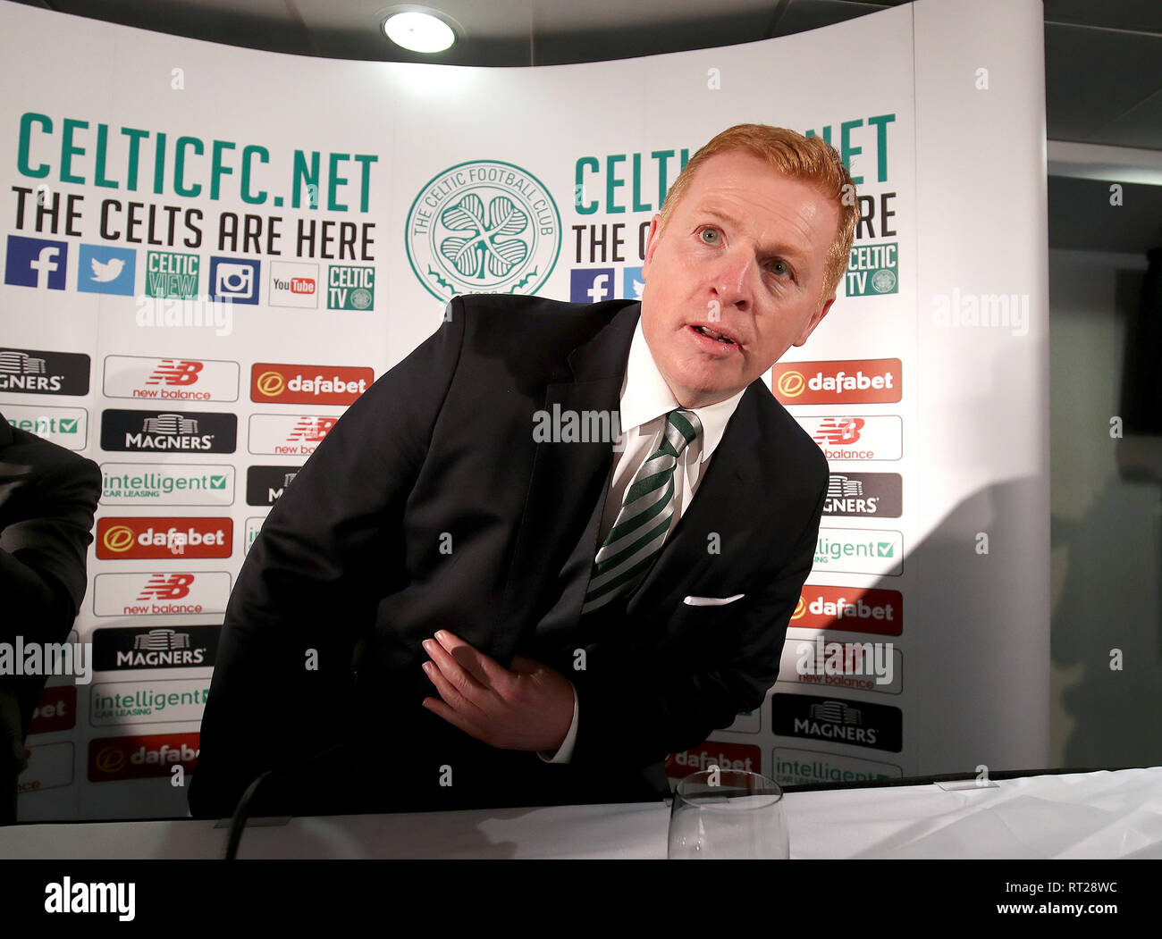 Nouveau gestionnaire Celtique Neil Lennon au cours de la conférence de presse au Celtic Park, Glasgow. Banque D'Images