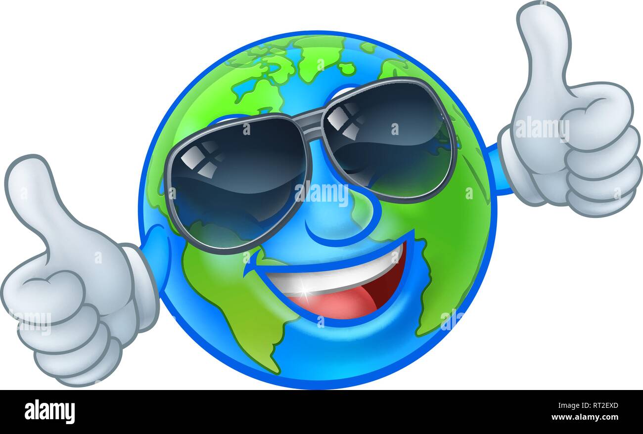 Globe terre Monde Cartoon Mascot Shades Lunettes Illustration de Vecteur