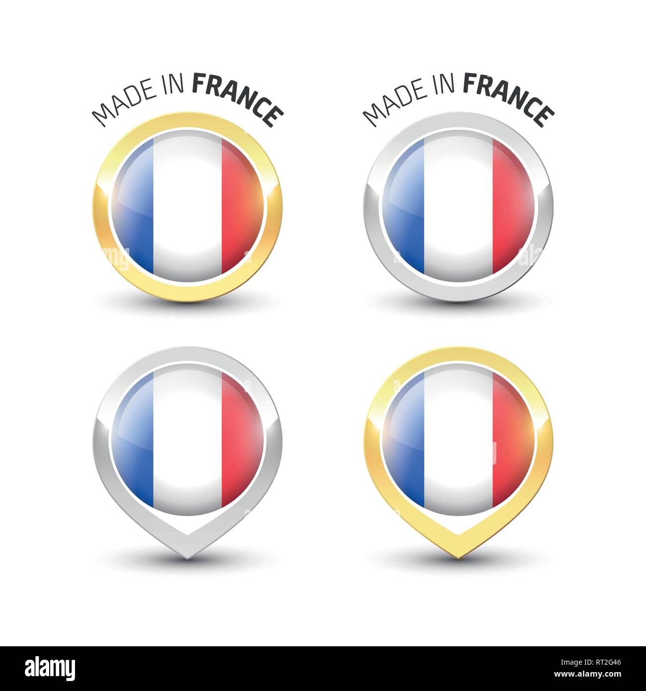Made in France - label garanti avec le drapeau français l'intérieur de ronde des icônes d'or et d'argent. Illustration de Vecteur