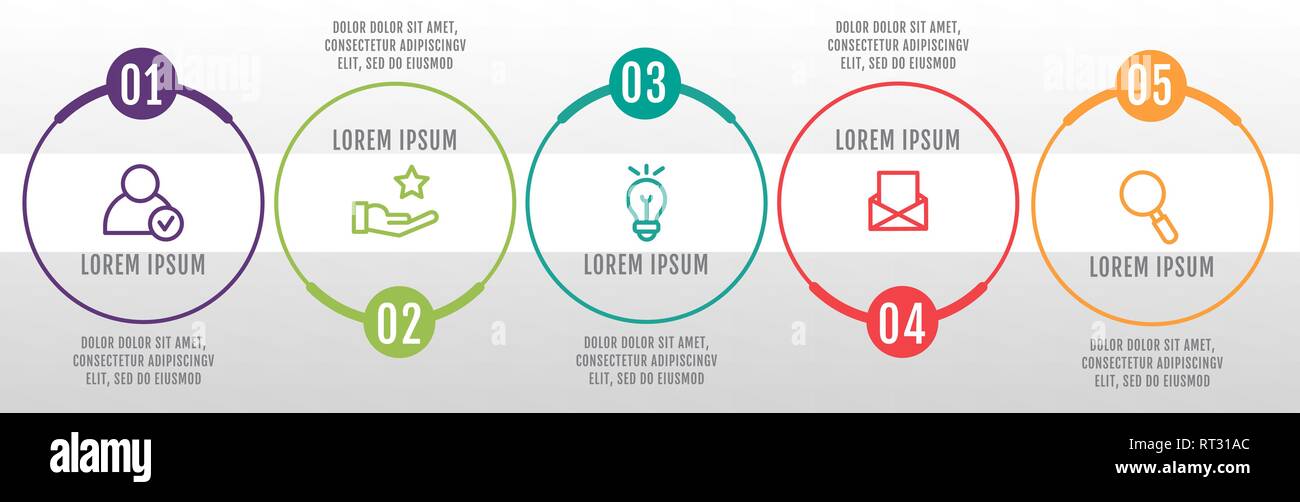 Simple et moderne, télévision vector illustration. Infographic template avec cinq cercles, des éléments, des secteurs et des pourcentages. Conçu pour les entreprises Illustration de Vecteur