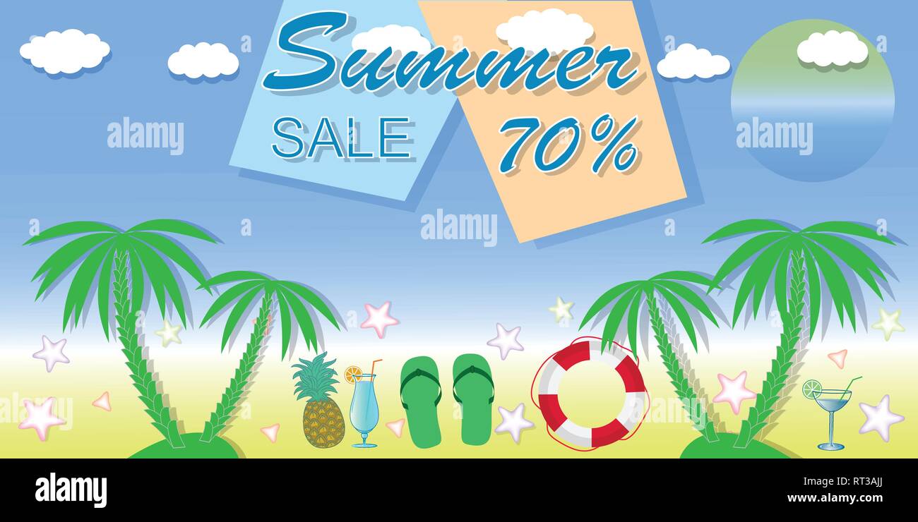 Vente d'été bannière avec les étoiles de mer vector illustration Illustration de Vecteur