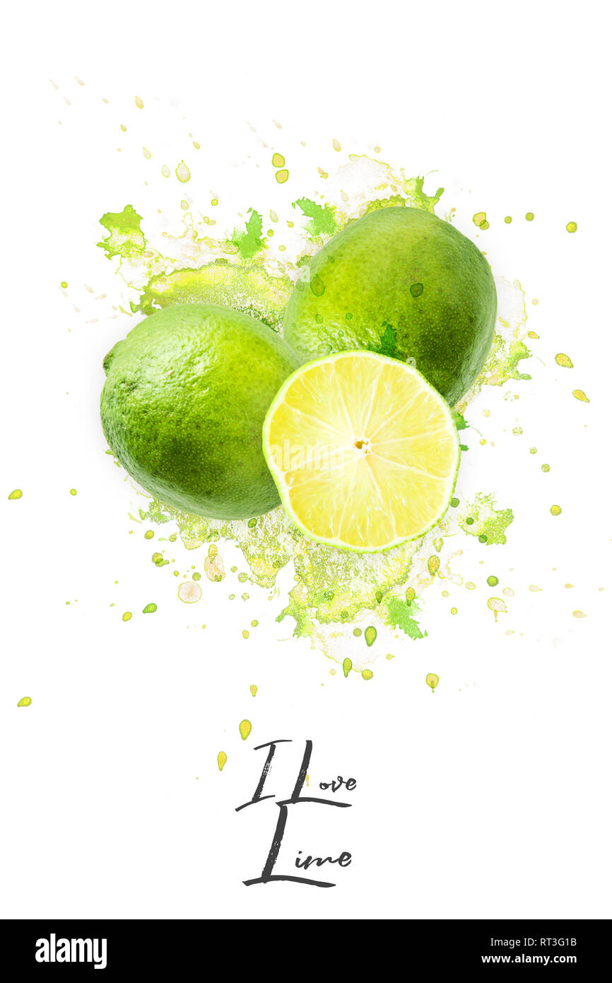 Montage photo très explanting avec Lime sur un fond blanc Banque D'Images