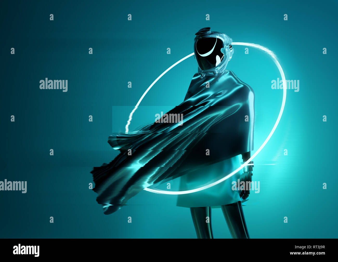 Un espace étrange et mystérieux astronaute femmes posant pour la caméra. Les femmes cyborg futuriste 3D illustration concept. Banque D'Images