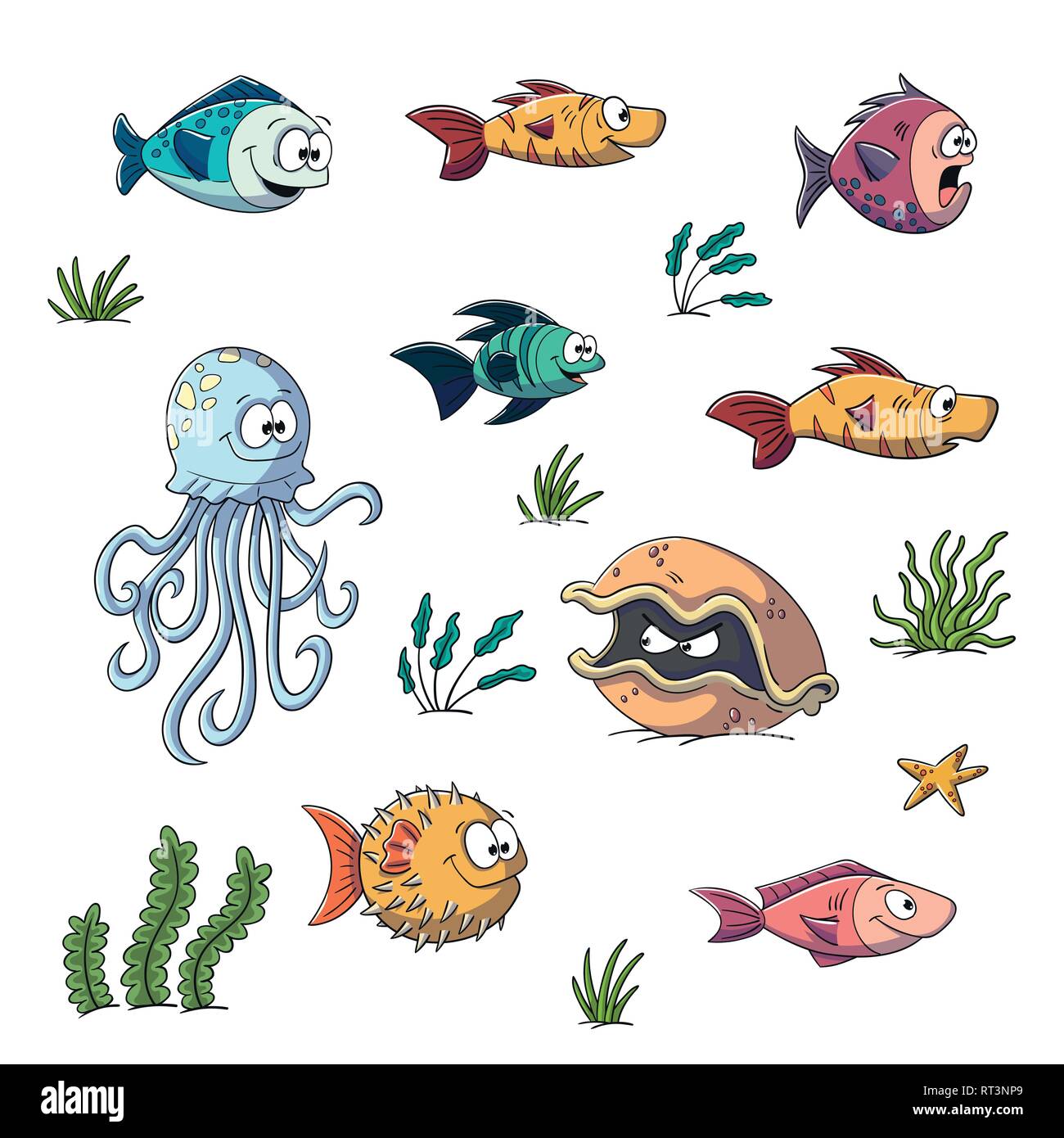 La collecte de certains poissons et plantes funny cartoon Illustration de Vecteur