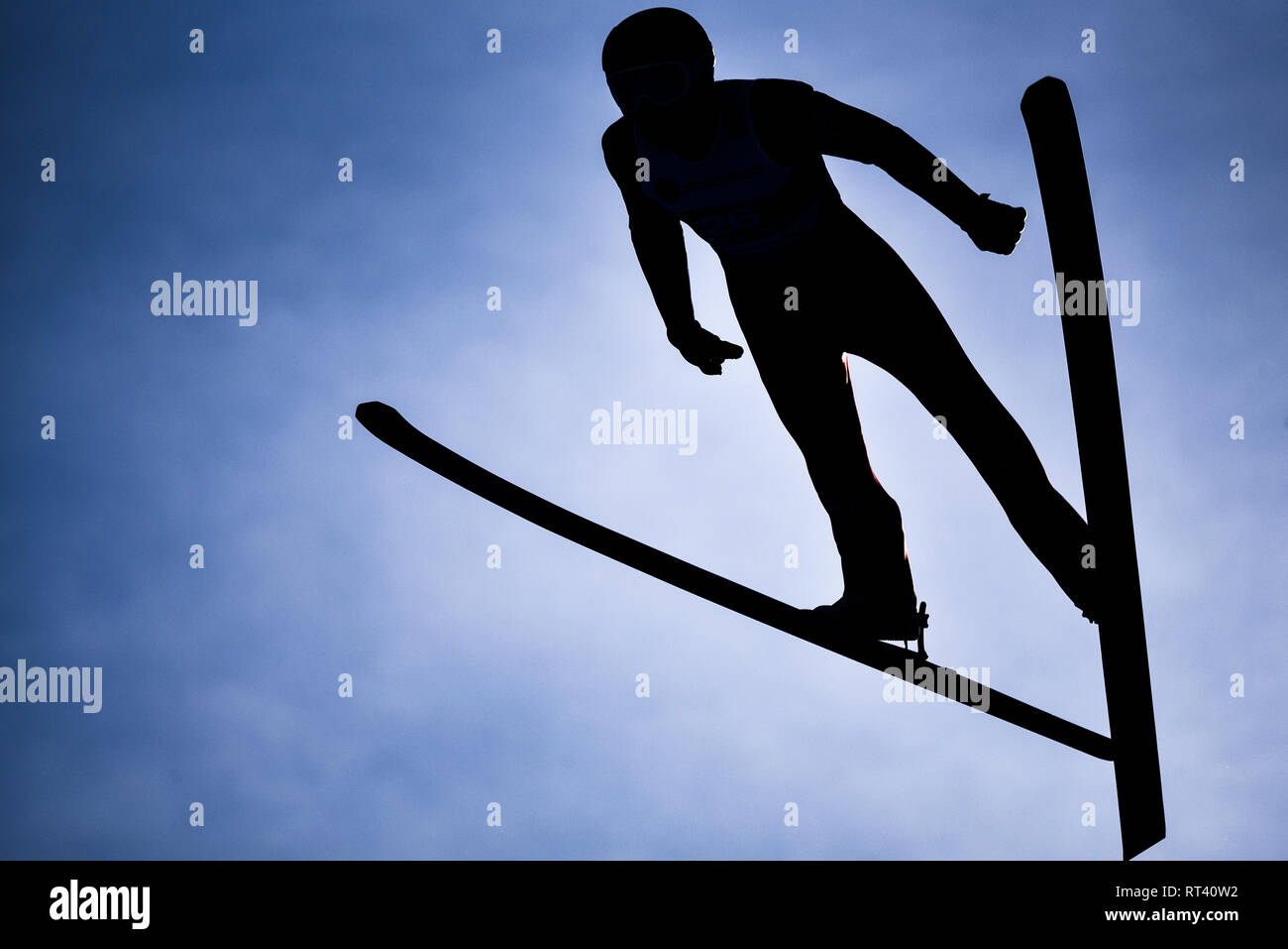 Seefeld, Autriche, 26, février. 2019. Le saut à ski qui se profile au cours de championnats du monde de ski nordique. © John Lazenby/Alamy Live News. Banque D'Images
