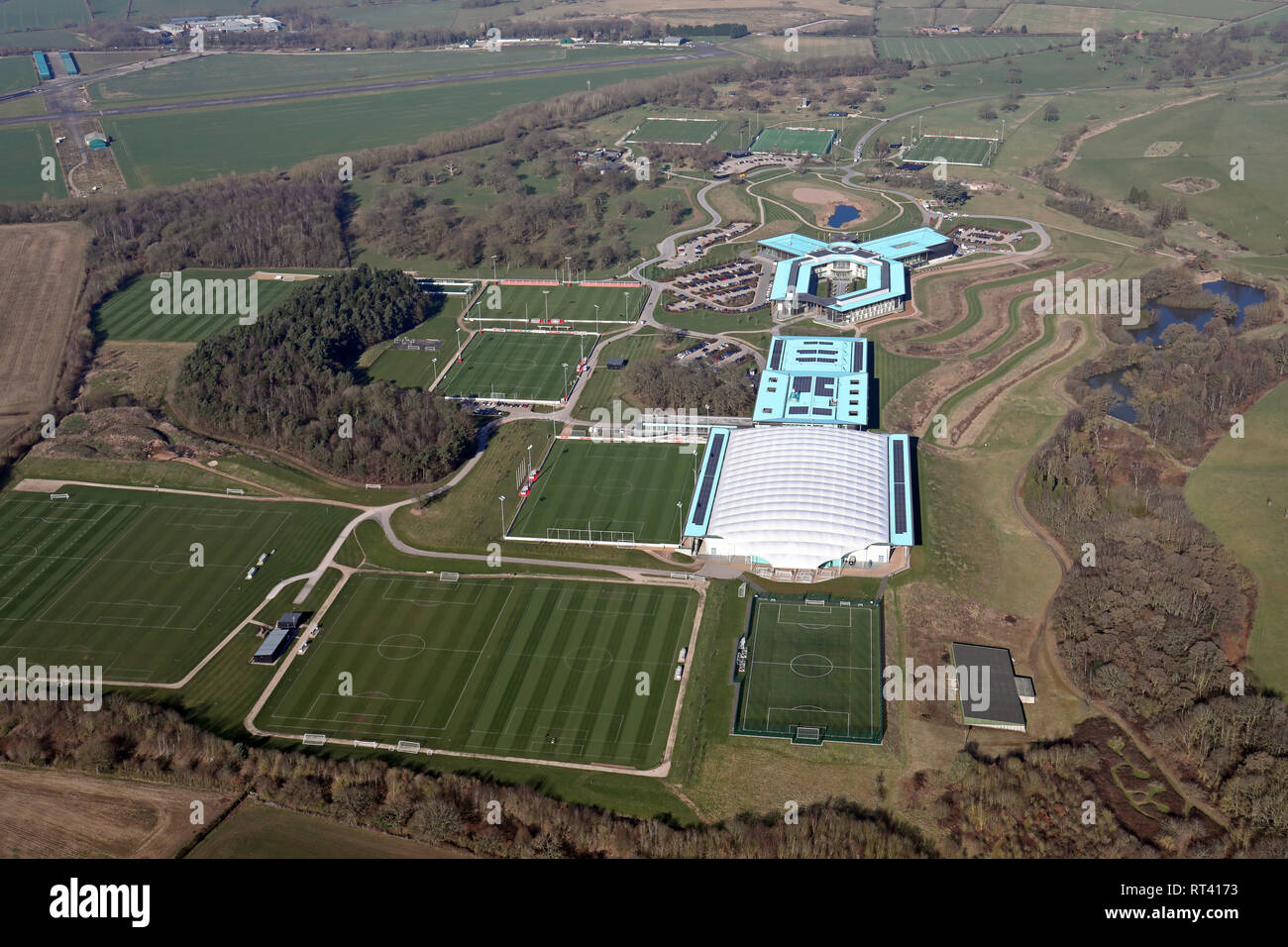 Vue aérienne de St George's Park, Angleterre terrain de formation géré par la FA Banque D'Images