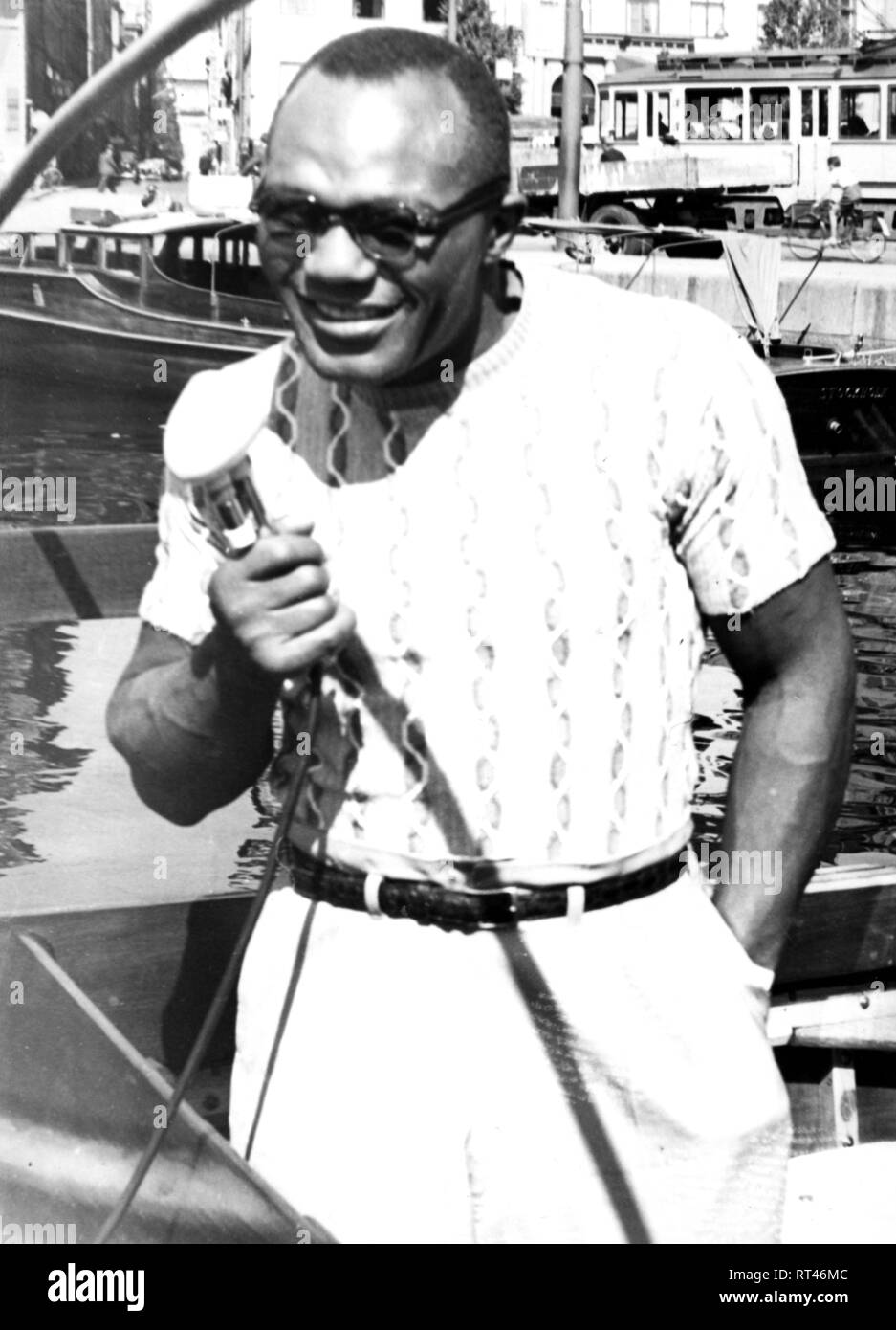 Jersey Joe Walcott,, 31.01.1914 - 25.2.1994, boxeur américain, sur un bateau d'excursion, au cours de l'exposition sport universel, Stockholm, 1949, Additional-Rights Clearance-Info-Not-Available- Banque D'Images