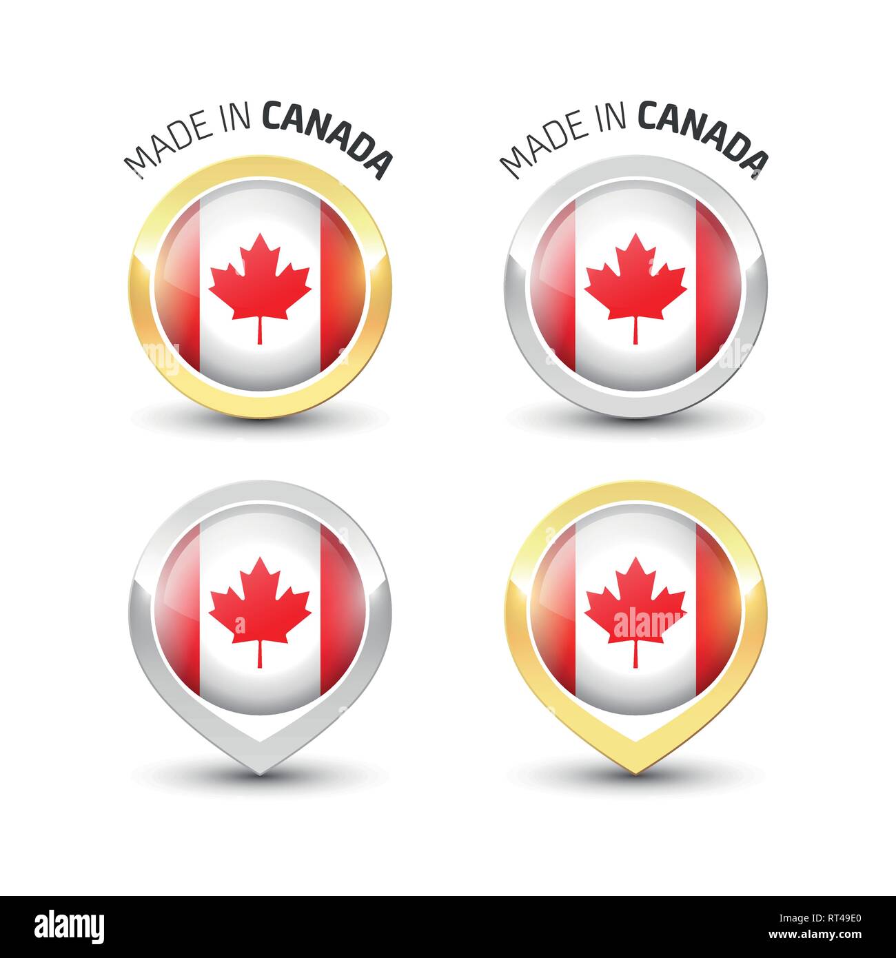 Fabriqué au Canada - label garanti avec le drapeau canadien l'intérieur de ronde or et l'argent des icônes. Illustration de Vecteur