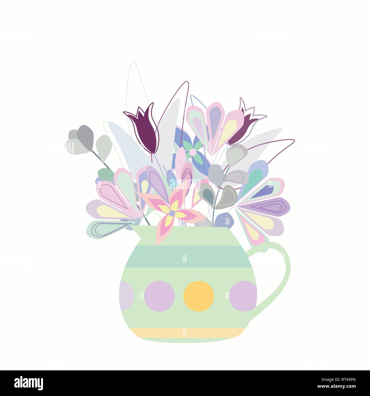 Bouquet de fleurs dans un colorlul vase à pois Illustration de Vecteur