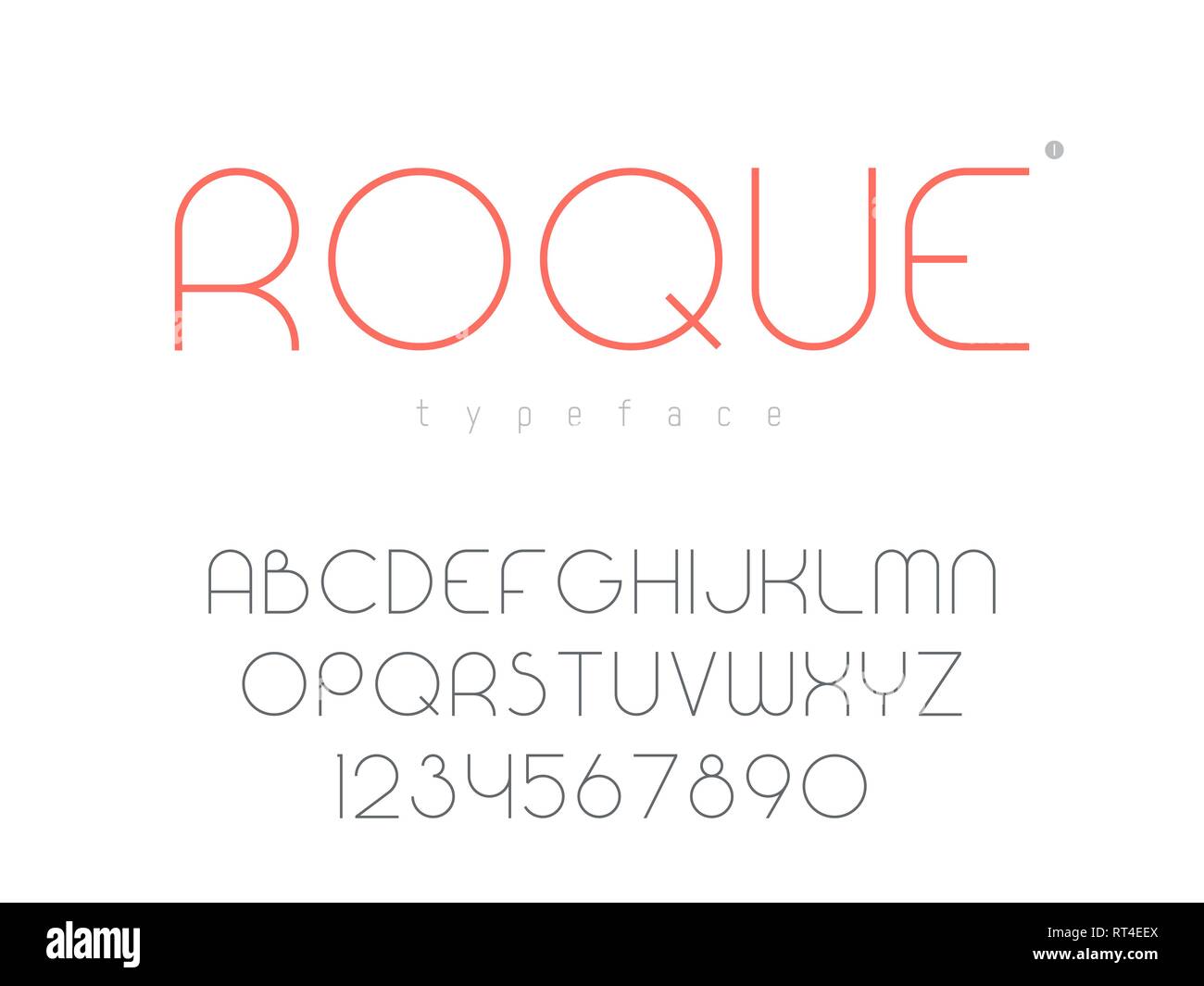 Fine ligne vectorielle font en majuscules. Des chiffres et des lettres de l'alphabet latin Illustration de Vecteur