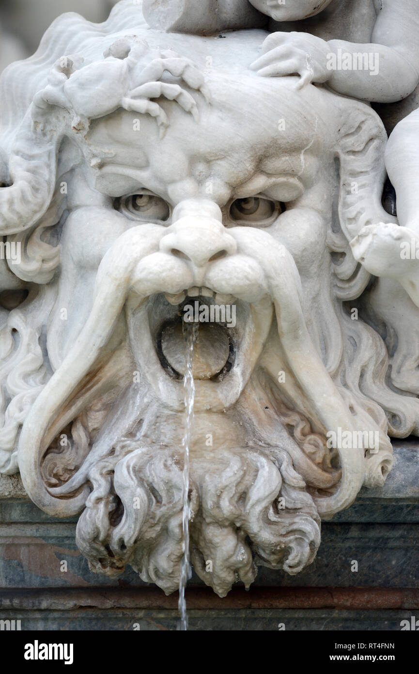 Créature mythique, Fontaine de Neptune (1574) conçu par Giacomo della Porta sur la Piazza Navona Piazza Navona ou dans le quartier historique de Rome, Italie Banque D'Images