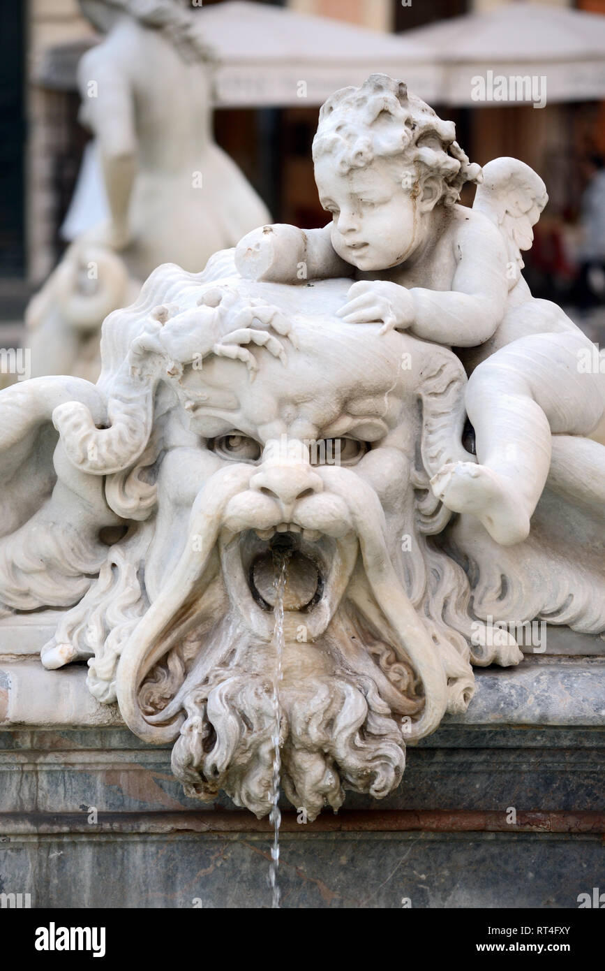 Créature mythique, Fontaine de Neptune (1574) conçu par Giacomo della Porta sur la Piazza Navona Piazza Navona ou dans le quartier historique de Rome, Italie Banque D'Images