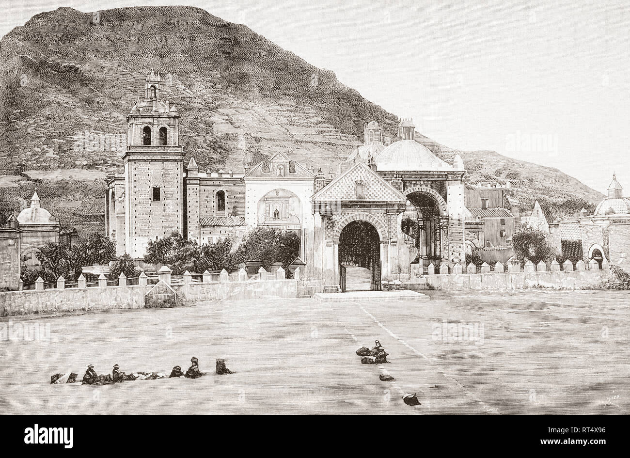 Basilique de Notre Dame de Copacabana, Bolivie, vu ici au 19e siècle. De la Ilustracion Artistica, publié 1887. Banque D'Images