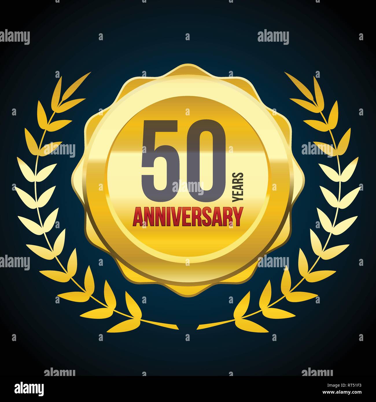 50 ans anniversaire badge or et rouge logo. Illustration vecteur eps10 Illustration de Vecteur